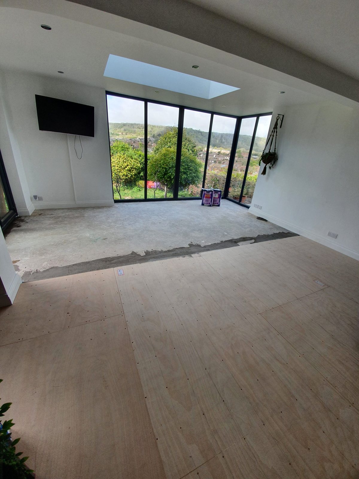 Extension floor part-way through preparation